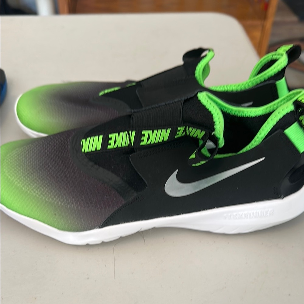 Nike Black and Neon Green Slip-On Shoes